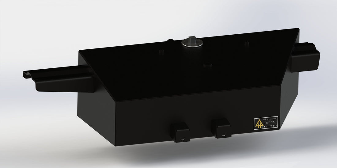 3D render of the Helivue Design 18 gallon aluminum auxiliary fuel tank for the 2024 and newer Toyota Land Cruiser 250